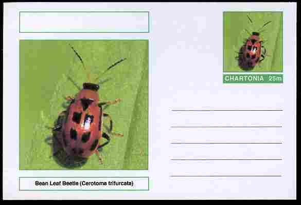 Chartonia (Fantasy) Insects - Bean Leaf Beetle (Cerotoma trifurcata) postal stationery card unused and fine, stamps on , stamps on  stamps on insects, stamps on  stamps on beetles