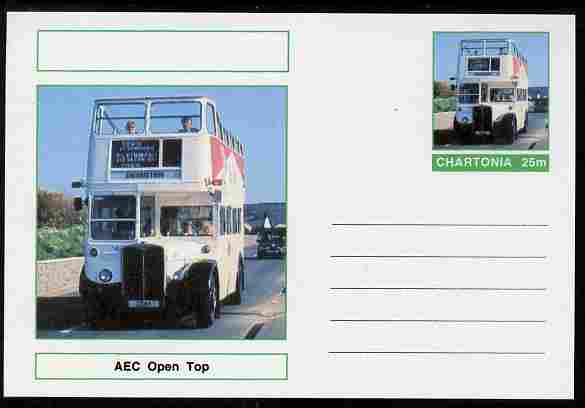 Chartonia (Fantasy) Buses & Trams - AEC Open Top Bus postal stationery card unused and fine, stamps on , stamps on  stamps on transport, stamps on  stamps on buses