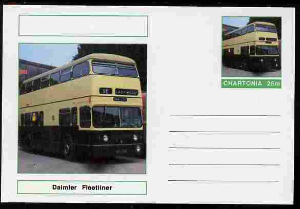 Chartonia (Fantasy) Buses & Trams - Daimler Fleetliner Bus postal stationery card unused and fine, stamps on , stamps on  stamps on transport, stamps on  stamps on buses