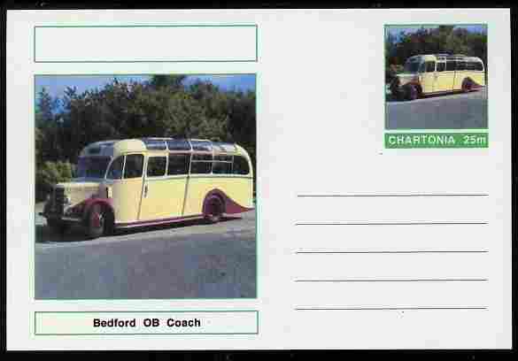 Chartonia (Fantasy) Buses & Trams - Bedford OB Coach postal stationery card unused and fine, stamps on transport, stamps on buses