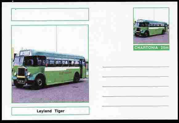 Chartonia (Fantasy) Buses & Trams - Leyland Tiger Bus postal stationery card unused and fine, stamps on , stamps on  stamps on transport, stamps on  stamps on buses