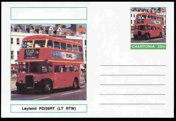 Chartonia (Fantasy) Buses & Trams - Leyland PD/26RT Bus (LT RTW) postal stationery card unused and fine, stamps on transport, stamps on buses
