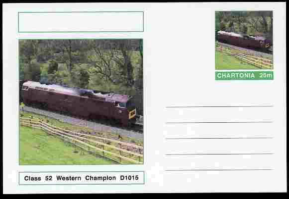 Chartonia (Fantasy) Railways - Class 52 Western Champion D1015 postal stationery card unused and fine, stamps on , stamps on  stamps on transport, stamps on  stamps on railways