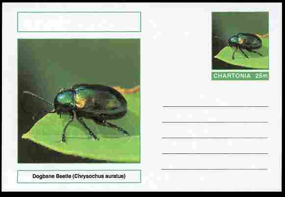 Chartonia (Fantasy) Insects - Dogbane Beetle (Chrysochus auratus) postal stationery card unused and fine, stamps on , stamps on  stamps on insects, stamps on  stamps on beetles