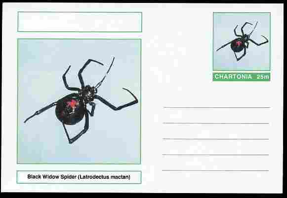 Chartonia (Fantasy) Aracnids - Black Widow Spider (Latrodectus mactan) postal stationery card unused and fine, stamps on , stamps on  stamps on insects, stamps on  stamps on spiders