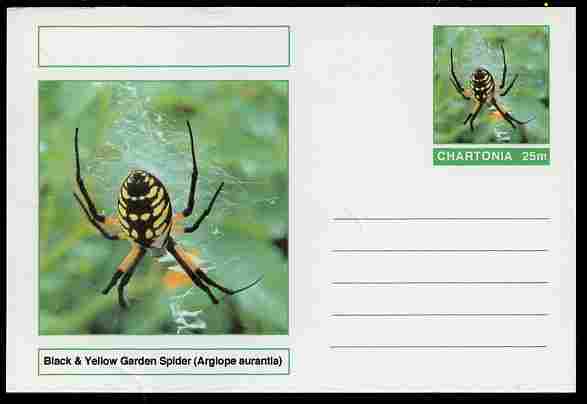 Chartonia (Fantasy) Aracnids - Black & Yellow Garden Spider (Argiope aurantia) postal stationery card unused and fine, stamps on , stamps on  stamps on insects, stamps on  stamps on spiders