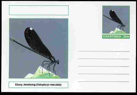 Chartonia (Fantasy) Insects - Ebony Jewelwing (Calopteryx maculata) postal stationery card unused and fine, stamps on insects, stamps on 