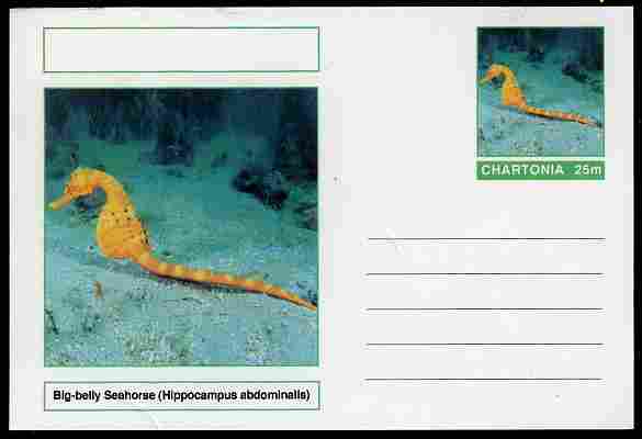 Chartonia (Fantasy) Fish - Big-belly Seahorse (Hippocampus abdominalis) postal stationery card unused and fine, stamps on fish, stamps on marine life