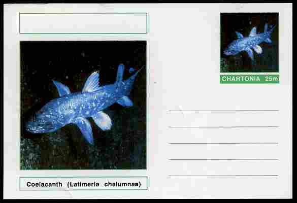 Chartonia (Fantasy) Fish - Coelacanth (Latimeria chalumnae) postal stationery card unused and fine, stamps on fish, stamps on dinosaurs