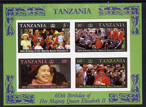 Tanzania 1987 Queen's 60th Birthday imperf m/sheet unmounted mint (as SG MS 521), stamps on , stamps on  stamps on royalty     60th birthday