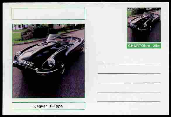 Chartonia (Fantasy) Cars - 1974 Jaguar E-Type postal stationery card unused and fine, stamps on , stamps on  stamps on transport, stamps on  stamps on cars, stamps on  stamps on jaguar