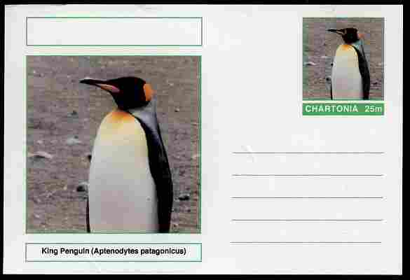 Chartonia (Fantasy) Birds - King Penguin (Aptenodytes patagonicus) postal stationery card unused and fine, stamps on birds, stamps on penguins