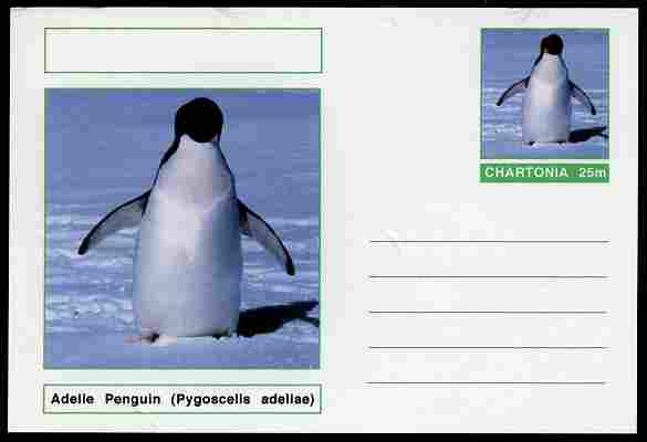 Chartonia (Fantasy) Birds - Adelie Penguin (Pygoscelis adeliae) postal stationery card unused and fine, stamps on , stamps on  stamps on birds, stamps on  stamps on penguins, stamps on  stamps on polar