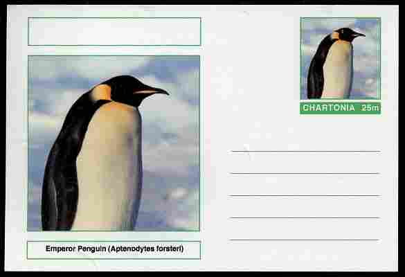 Chartonia (Fantasy) Birds - Emperor Penguin (Aptenodytes forsteri) postal stationery card unused and fine, stamps on birds, stamps on penguins, stamps on polar