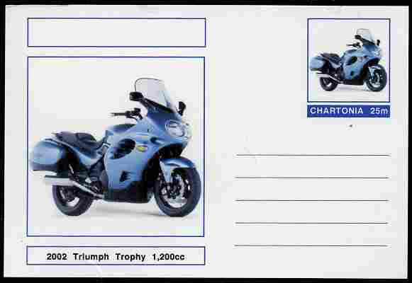 Chartonia (Fantasy) Motorcycles - 2002 Triumph Trophy postal stationery card unused and fine, stamps on , stamps on  stamps on transport, stamps on  stamps on motorbikes, stamps on  stamps on 