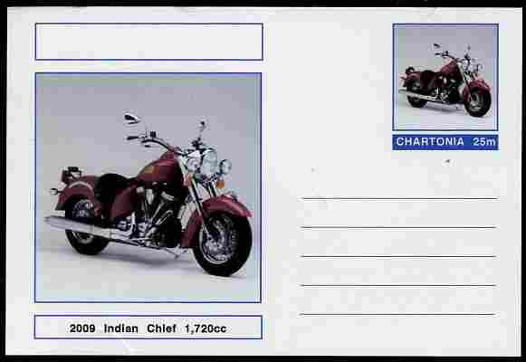 Chartonia (Fantasy) Motorcycles - 2009 Indian Chief postal stationery card unused and fine, stamps on , stamps on  stamps on transport, stamps on  stamps on motorbikes, stamps on  stamps on 