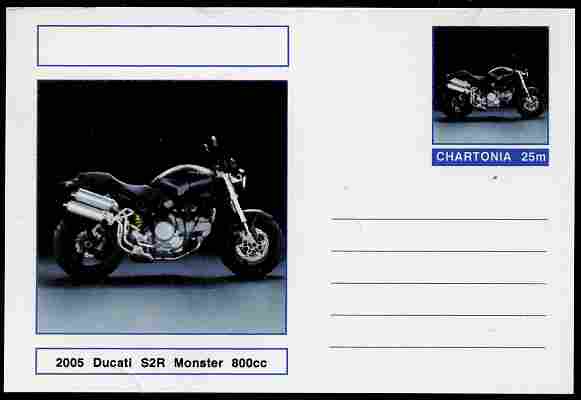 Chartonia (Fantasy) Motorcycles - 2005 Ducati S2R Monster postal stationery card unused and fine, stamps on transport, stamps on motorbikes, stamps on 