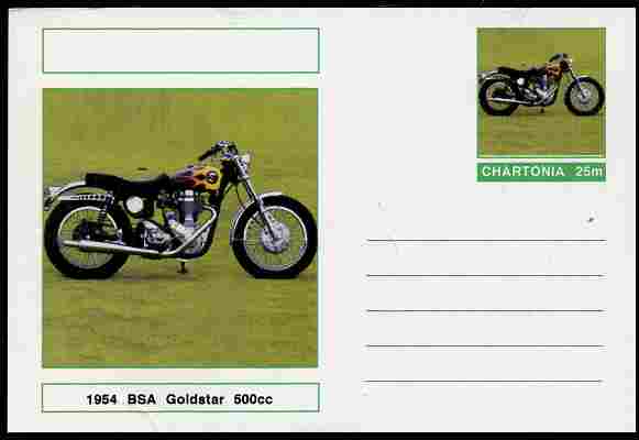 Chartonia (Fantasy) Motorcycles - 1954 BSA Goldstar postal stationery card unused and fine, stamps on transport, stamps on motorbikes, stamps on 