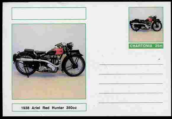 Chartonia (Fantasy) Motorcycles - 1938 Ariel Red Hunter postal stationery card unused and fine, stamps on , stamps on  stamps on transport, stamps on  stamps on motorbikes, stamps on  stamps on 