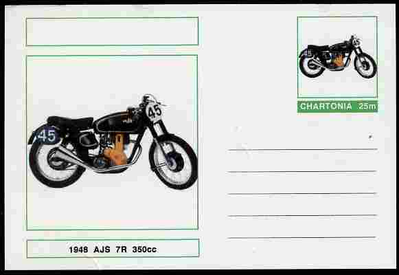 Chartonia (Fantasy) Motorcycles - 1948 AJS 7R postal stationery card unused and fine, stamps on , stamps on  stamps on transport, stamps on  stamps on motorbikes, stamps on  stamps on 