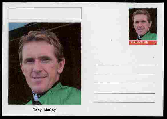 Palatine (Fantasy) Personalities - Tony McCoy (jockey) postal stationery card unused and fine, stamps on , stamps on  stamps on personalities, stamps on  stamps on sport, stamps on  stamps on horses