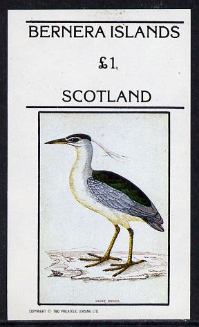 Bernera 1982 Night Heron imperf souvenir sheet (£1 value) unmounted mint, stamps on birds   heron
