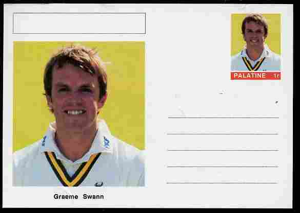 Palatine (Fantasy) Personalities - Graeme Swann (cricket) postal stationery card unused and fine, stamps on personalities, stamps on sport, stamps on cricket
