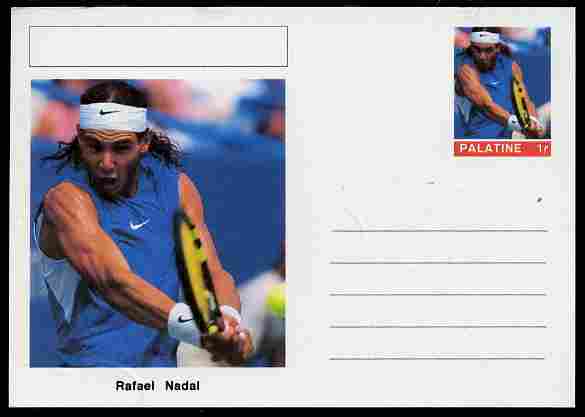 Palatine (Fantasy) Personalities - Rafael Nadal (tennis) postal stationery card unused and fine, stamps on , stamps on  stamps on personalities, stamps on  stamps on sport, stamps on  stamps on tennis