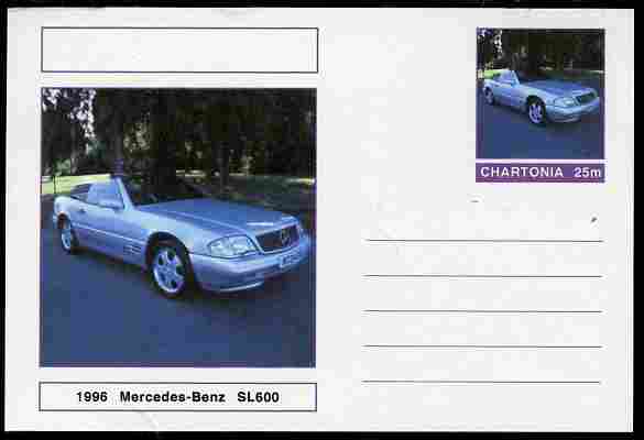 Chartonia (Fantasy) Cars - 1996 Mercedes-Benz SL600 postal stationery card unused and fine, stamps on transport, stamps on cars, stamps on mercedes