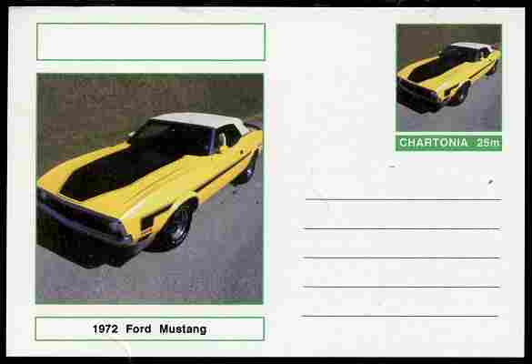 Chartonia (Fantasy) Cars - 1972 Ford Mustang postal stationery card unused and fine, stamps on , stamps on  stamps on transport, stamps on  stamps on cars, stamps on  stamps on ford