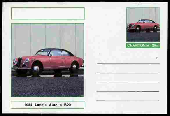 Chartonia (Fantasy) Cars - 1954 Lancia Aurelia B20 postal stationery card unused and fine, stamps on transport, stamps on cars, stamps on lancia