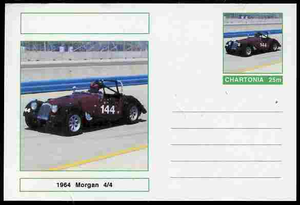 Chartonia (Fantasy) Cars - 1964 Morgan 4/4 postal stationery card unused and fine, stamps on transport, stamps on cars, stamps on morgan