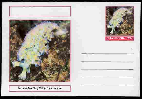 Chartonia (Fantasy) Marine Life - Lettuce Sea Slug (Tridachia crispata) postal stationery card unused and fine, stamps on marine life, stamps on 