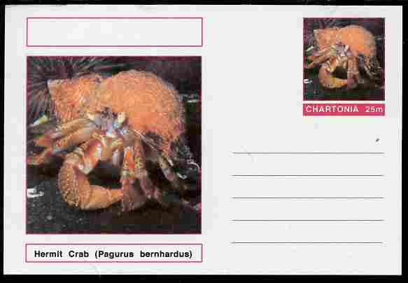 Chartonia (Fantasy) Marine Life - Hermit Crab (Pagurus bernhardus) postal stationery card unused and fine, stamps on marine life, stamps on shells