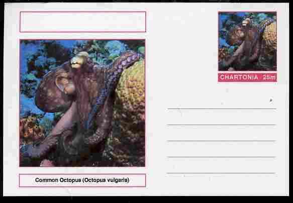 Chartonia (Fantasy) Marine Life - Common Octopus (Octopus vulgaris) postal stationery card unused and fine, stamps on marine life, stamps on 