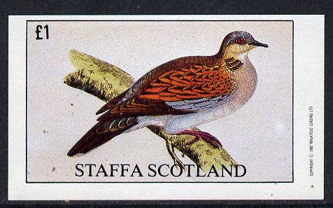 Staffa 1982 Pigeons #03 imperf souvenir sheet (£1 value) unmounted mint, stamps on birds    pigeons