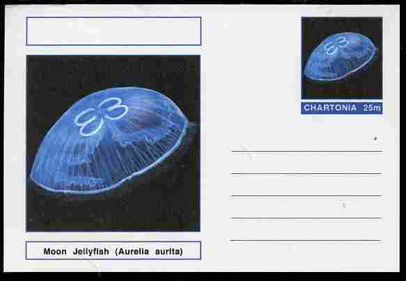 Chartonia (Fantasy) Marine Life - Moon Jellyfish (Aurelia aurita) postal stationery card unused and fine, stamps on marine life, stamps on 