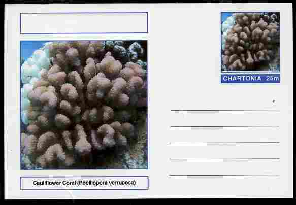 Chartonia (Fantasy) Coral - Cauliflower Coral (Pocillopora verrucosa) postal stationery card unused and fine, stamps on marine life, stamps on coral