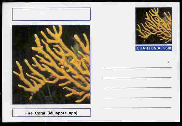 Chartonia (Fantasy) Coral - Fire Coral (Millepora spp) postal stationery card unused and fine, stamps on marine life, stamps on coral