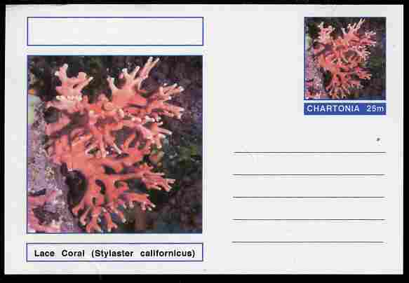 Chartonia (Fantasy) Coral - Lace Coral (Stylaster californicus) postal stationery card unused and fine, stamps on , stamps on  stamps on marine life, stamps on  stamps on coral