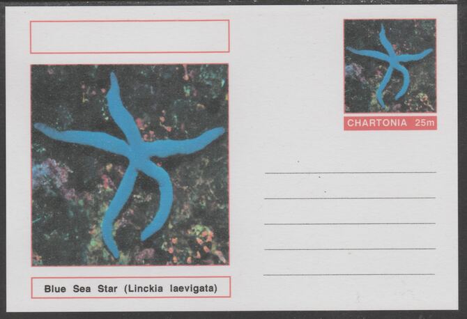 Chartonia (Fantasy) Marine Life - Blue Sea Star (Linckia laevigata) postal stationery card unused and fine, stamps on marine life, stamps on 