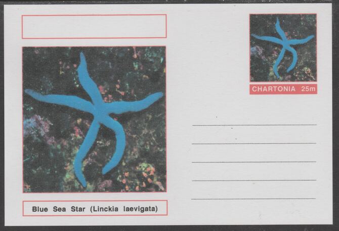 Chartonia (Fantasy) Marine Life - Blue Sea Star (Linckia laevigata) postal stationery card unused and fine, stamps on , stamps on  stamps on marine life, stamps on  stamps on 