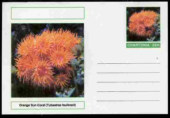 Chartonia (Fantasy) Coral - Orange Sun Coral (Tubastrea faulkneri) postal stationery card unused and fine, stamps on marine life, stamps on coral