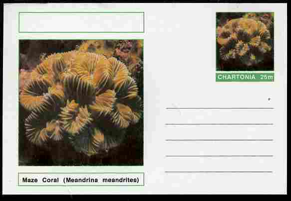 Chartonia (Fantasy) Coral - Maze Coral (Meandrina meandrites) postal stationery card unused and fine, stamps on , stamps on  stamps on marine life, stamps on  stamps on coral