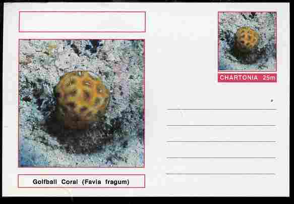 Chartonia (Fantasy) Coral - Golfball Coral (Favia fragum) postal stationery card unused and fine, stamps on marine life, stamps on coral
