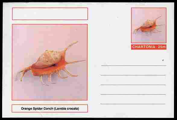 Chartonia (Fantasy) Shells - Orange Spider Conch (Lambis crocata) postal stationery card unused and fine, stamps on marine life, stamps on shells