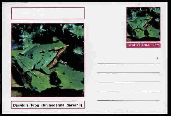 Chartonia (Fantasy) Amphibians - DarwinD5s Frog (Rhinoderma darwinii) postal stationery card unused and fine, stamps on , stamps on  stamps on amphibians, stamps on  stamps on frogs, stamps on  stamps on toads, stamps on  stamps on darwin