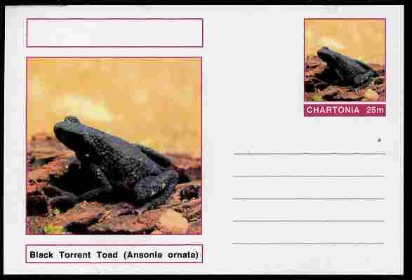 Chartonia (Fantasy) Amphibians - Black Torrent Toad (Ansonia ornata) postal stationery card unused and fine, stamps on , stamps on  stamps on amphibians, stamps on  stamps on frogs, stamps on  stamps on toads