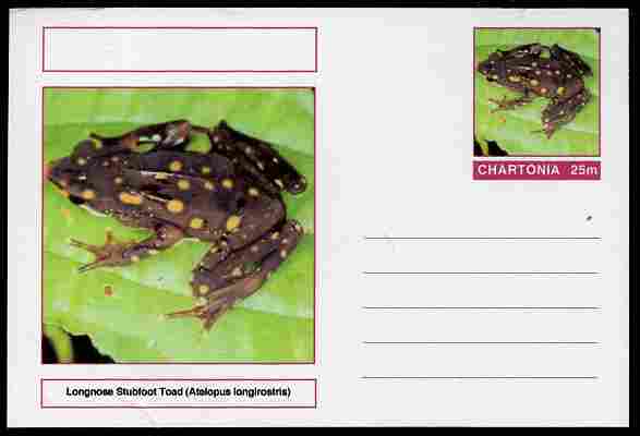 Chartonia (Fantasy) Amphibians - Longnose Stubfoot Toad (Atelopus longirostris) postal stationery card unused and fine, stamps on , stamps on  stamps on amphibians, stamps on  stamps on frogs, stamps on  stamps on toads