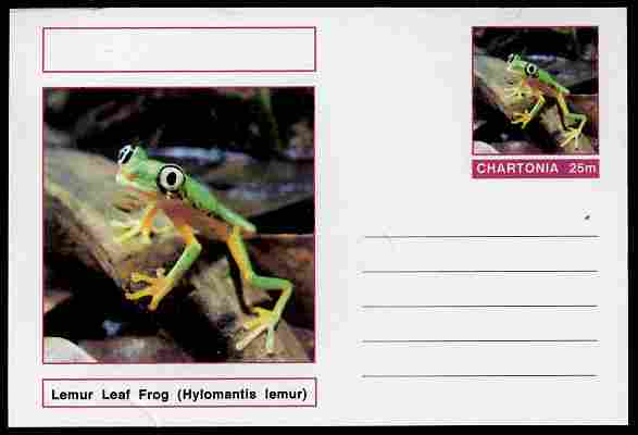 Chartonia (Fantasy) Amphibians - Lemur Leaf Frog (Hylomantis lemur) postal stationery card unused and fine, stamps on , stamps on  stamps on amphibians, stamps on  stamps on frogs, stamps on  stamps on toads